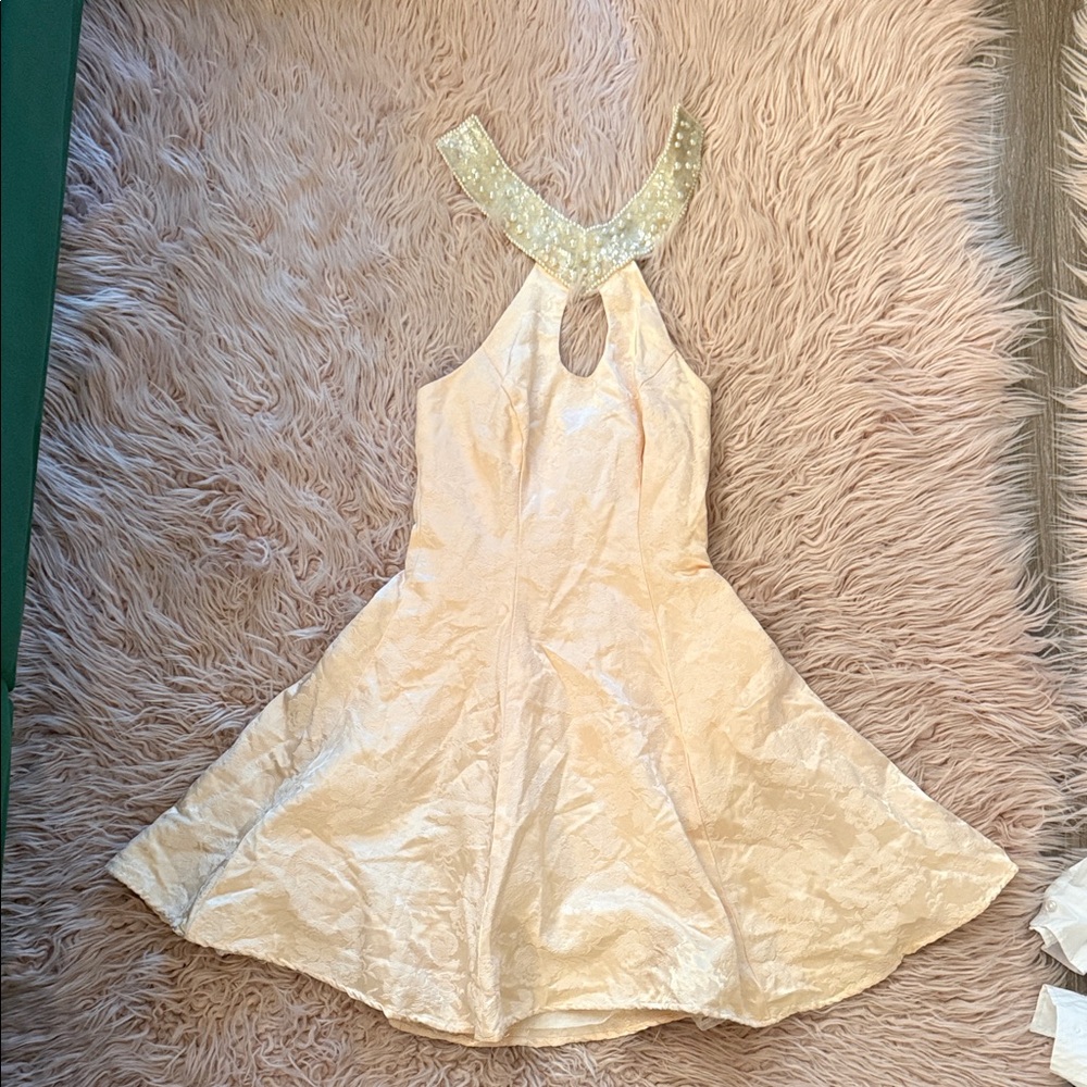 Elegant Cream Halter Dress with Sequin Detail